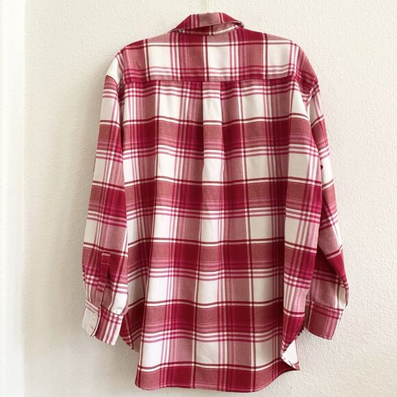 H&M Women's Button Down Red Shirt Size Medium Long‎ Sleeve Plaid Top Blouse - Picture 10 of 10